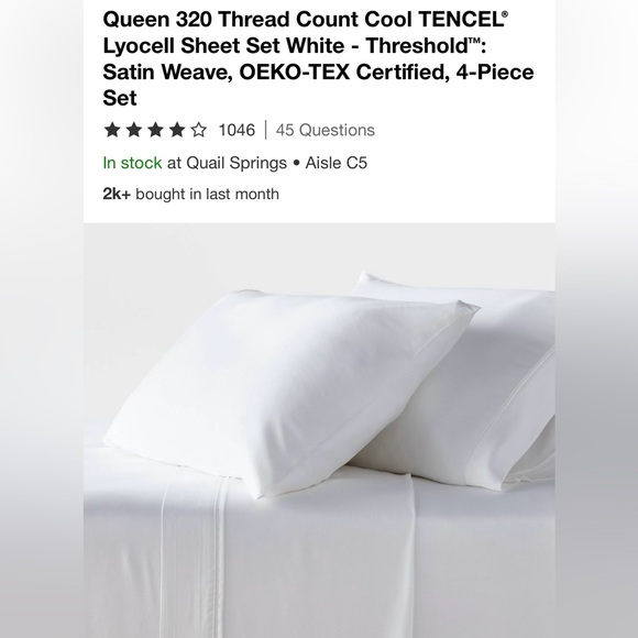 Threshold Other - Target Threshold Queen White 320 Thread Count Tencel Lycocell 4-piece Sheet Set